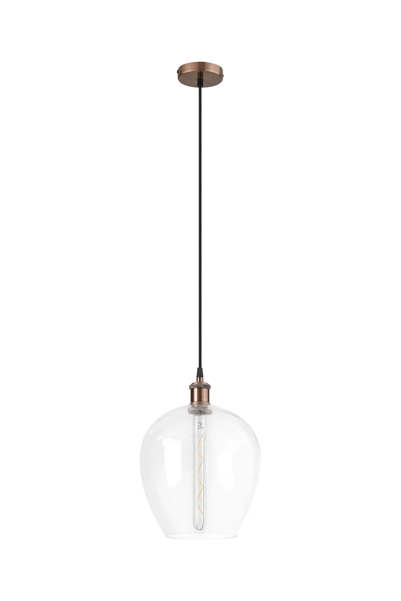 Cawdor Single Pendant, 1 Light E27, Antique Copper/Black/Clear Wine Glass DK1102  Deco Cawdor